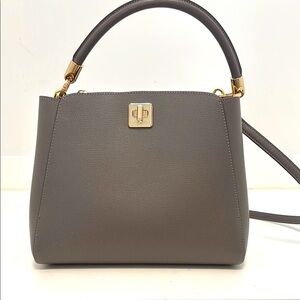 Kate Spade Grain Leather Top-Handle Satchel in Taupe Gray with Gold Hardware